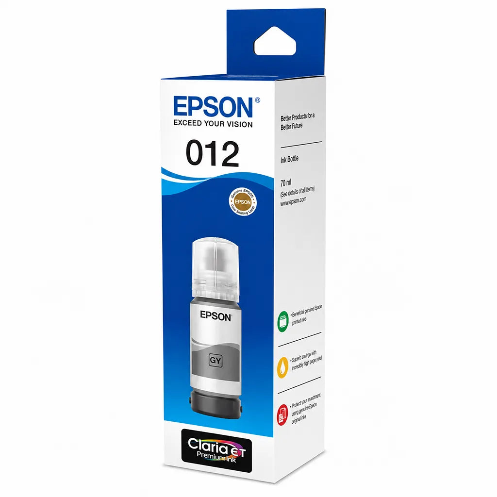 Right angle view of Epson 012 (C13T07K198) Pigment Black Ink Bottle 70ml packaging for Epson EcoTank L8160 L8180 Printers -tpstech.in