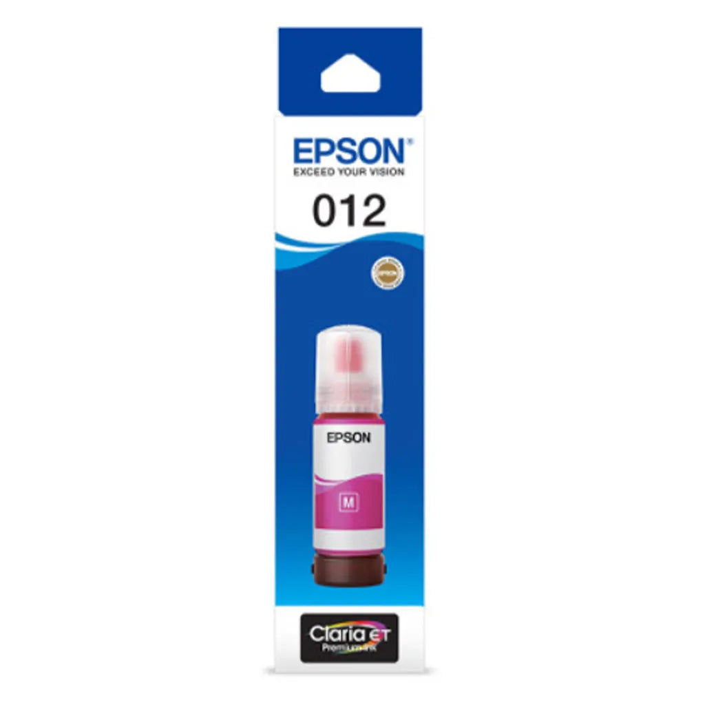 Epson 012 (C13T07K398) Magenta Ink Bottle retail box front view for EcoTank L8180 & L8160 printers -tpstech.in