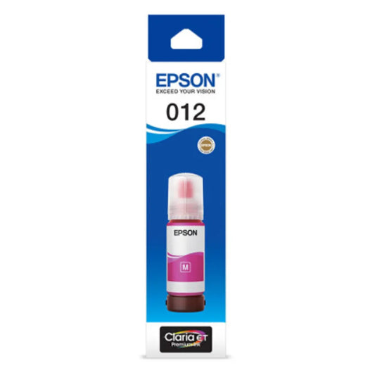 Epson 012 (C13T07K398) Magenta Ink Bottle retail box front view for EcoTank L8180 & L8160 printers -tpstech.in