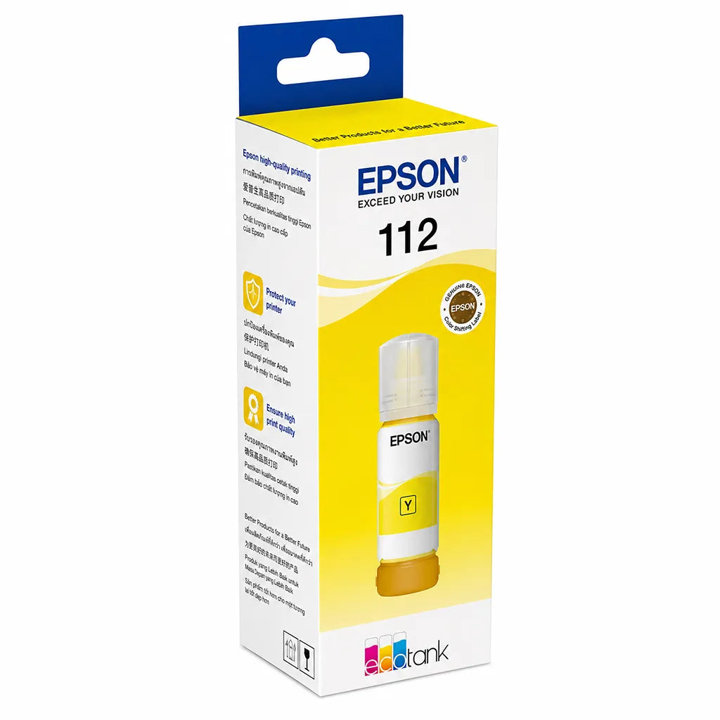 Epson 012 (C13T07K498) Yellow Ink Bottle 70ml retail box left angle view for EcoTank L8160 L8180 printers -tpstech.in