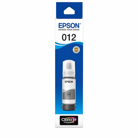 Front view of Epson 012 (C13T07K598) Grey Ink Bottle 70ml High-Yield 6200 Pages packaging for EcoTank L8160/L8180 Printers -tpstech.in