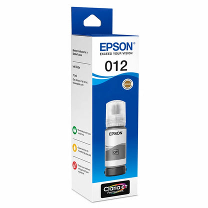Left angle view of Epson 012 (C13T07K598) Grey Ink Bottle 70ml High-Yield 6200 Pages packaging for EcoTank L8160/L8180 Printers -tpstech.in