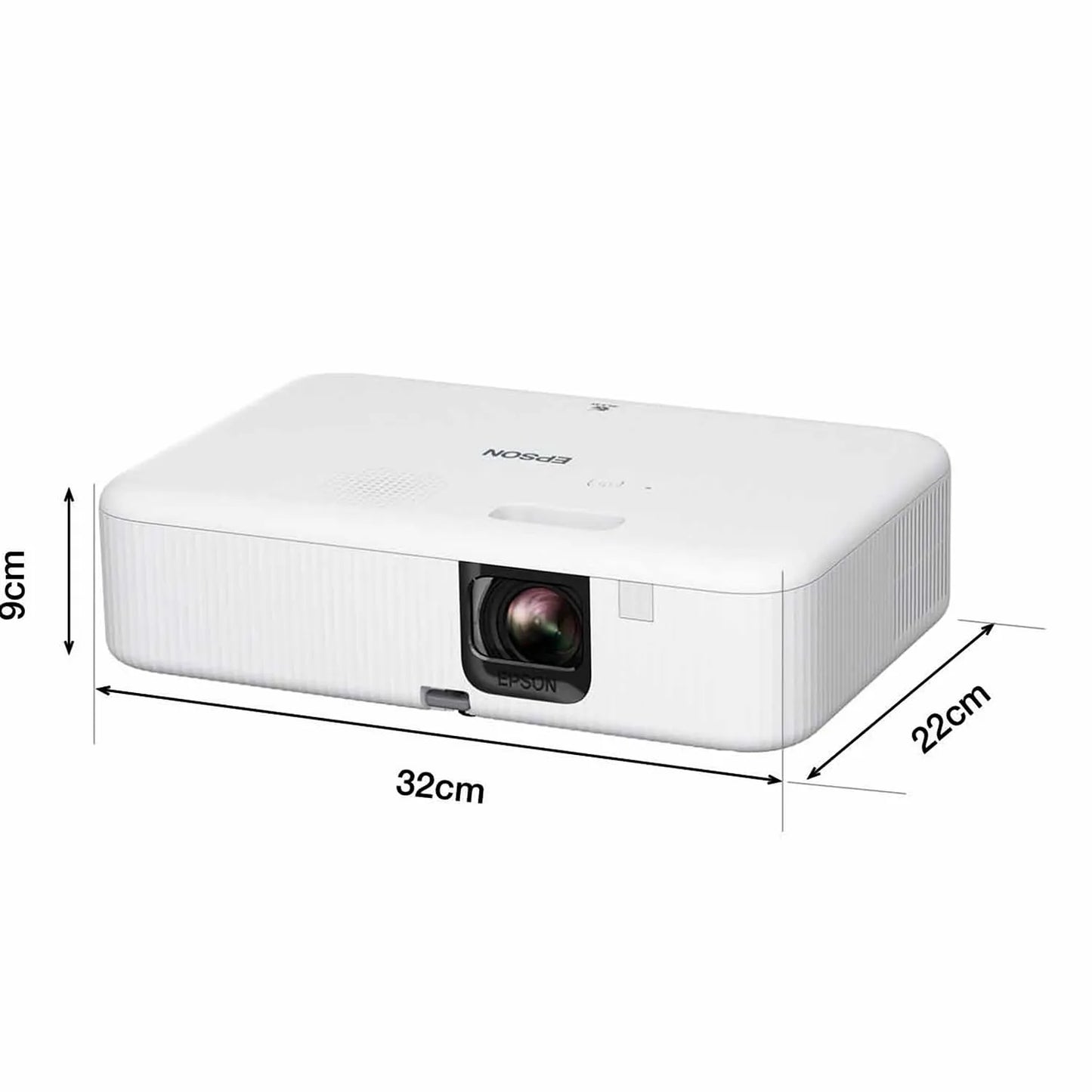 Compact design and physical dimensions layout of Epson CO-FH01 Full HD 1080p Smart Projector -tpstech.in
