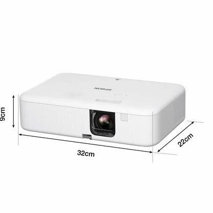 Compact design and physical dimensions layout of Epson CO-FH01 Full HD 1080p Smart Projector -tpstech.in