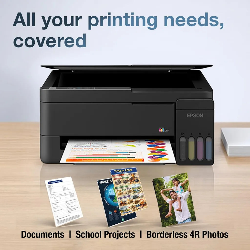 Epson EcoTank L3313 A4 Colour All-in-One Ink Tank Printer output for documents school projects and borderless 4R photos -tpstech.in