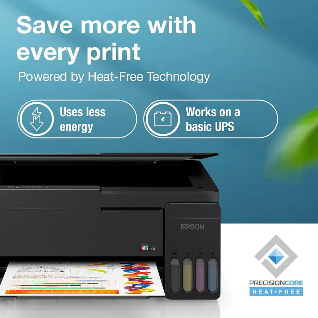 PrecisionCore Heat-Free technology on Epson EcoTank L3313 all-in-one printer for lower energy usage and UPS support -tpstech.in