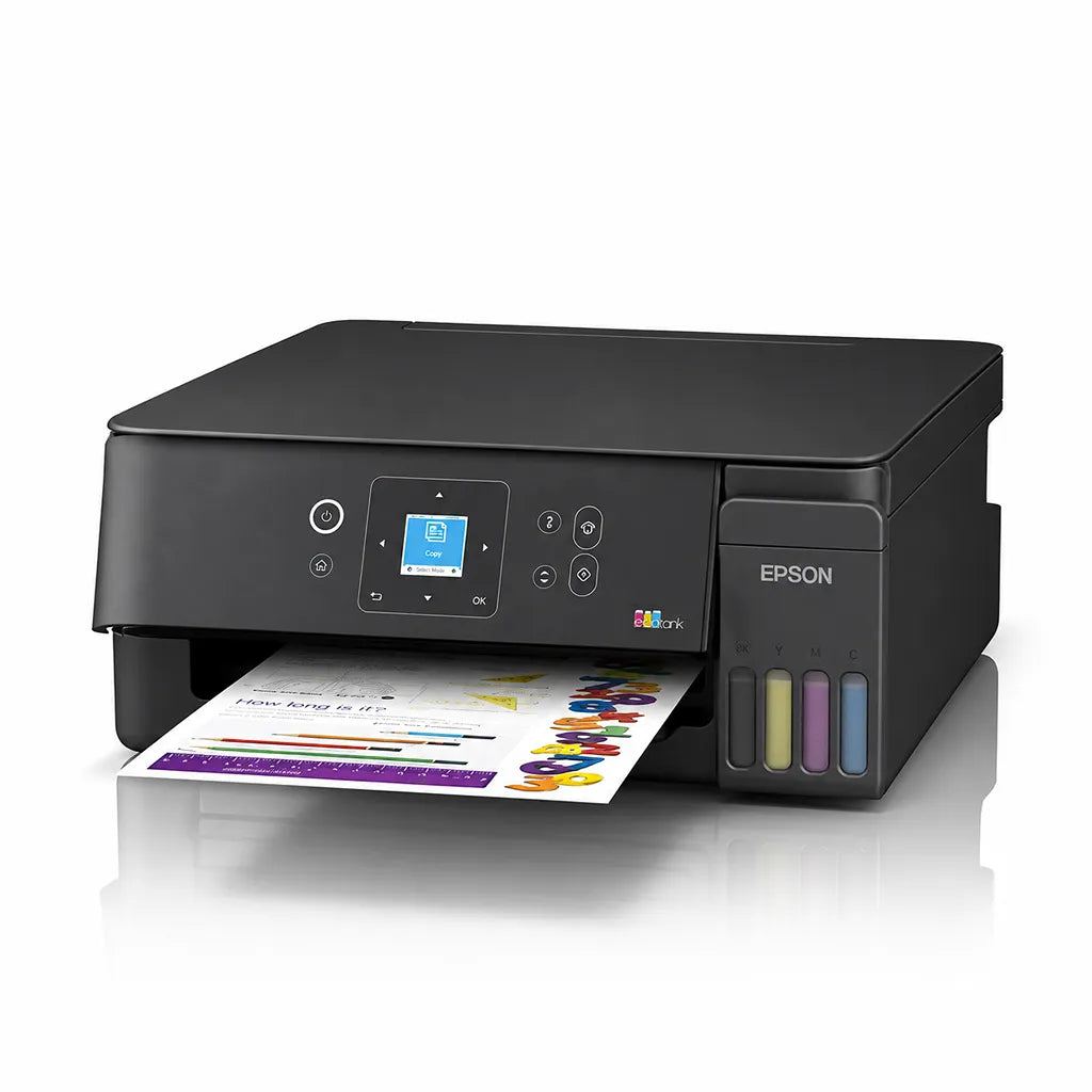 Epson EcoTank L3360 A4 Wi-Fi All-in-One Ink Tank Printer front angle view with refillable ink tank system -tpstech.in