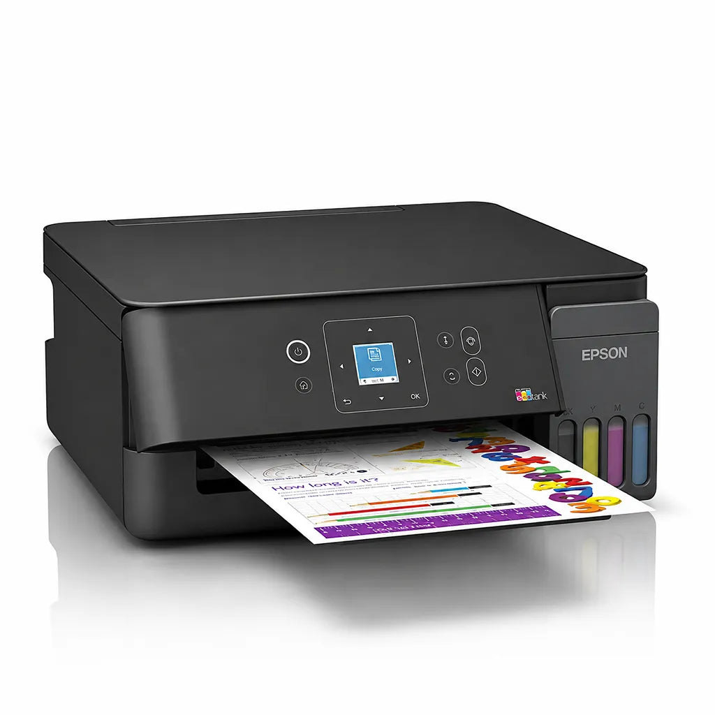 Epson EcoTank L3360 A4 Wi-Fi All-in-One Ink Tank Printer front perspective view for home and office printing -tpstech.in