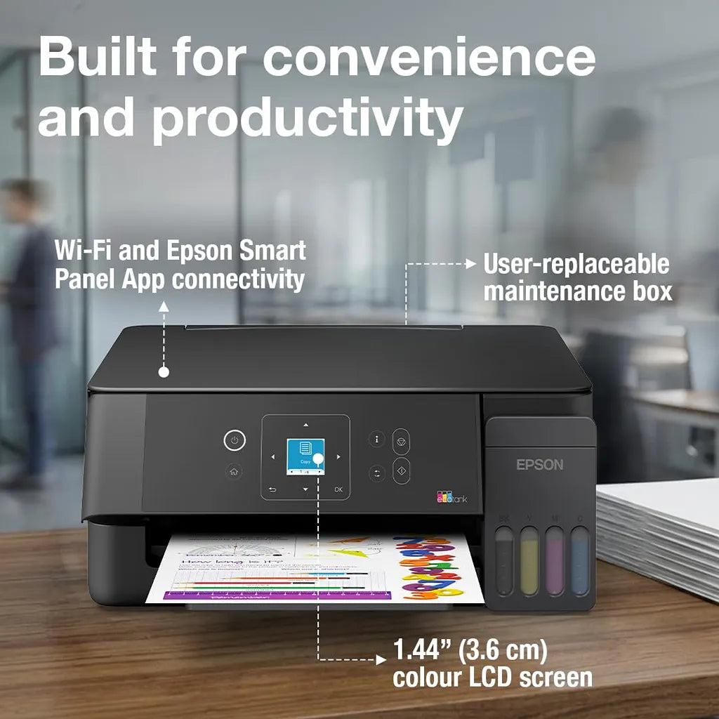 Epson EcoTank L3360 Wi-Fi ink tank printer with Epson Smart Panel app connectivity and colour LCD screen -tpstech.in