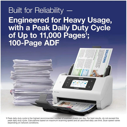 High volume scanning with 100-page ADF and 11,000 pages peak daily duty cycle on Epson WorkForce DS-900WN scanner -tpstech.in