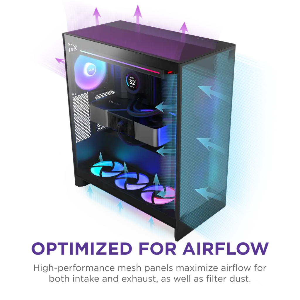 NZXT H7 Flow RGB Tempered Glass Compact Mid-Tower ATX Airflow Case