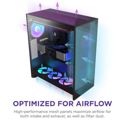 NZXT H7 Flow RGB Tempered Glass Compact Mid-Tower ATX Airflow Case
