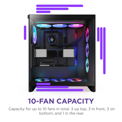 NZXT H7 Flow RGB Tempered Glass Compact Mid-Tower ATX Airflow Case
