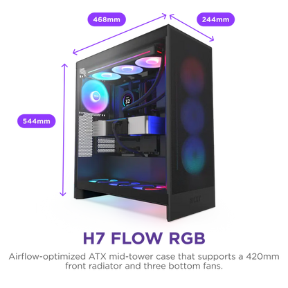 NZXT H7 Flow RGB Tempered Glass Compact Mid-Tower ATX Airflow Case