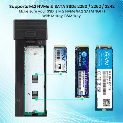 EVM CG-002 M.2 SSD Enclosure + Hub supporting M.2 NVMe and SATA SSDs in 2242, 2260 and 2280 form factors - tpstech.in