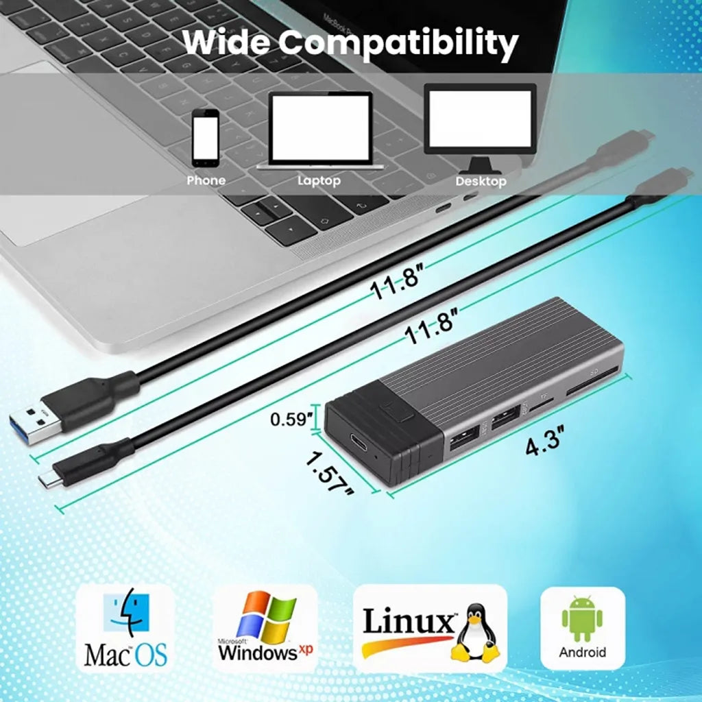 EVM CG-002 M.2 SSD Enclosure + Hub compatible with Windows, macOS, Linux and Android devices with USB Type-C connectivity - tpstech.in
