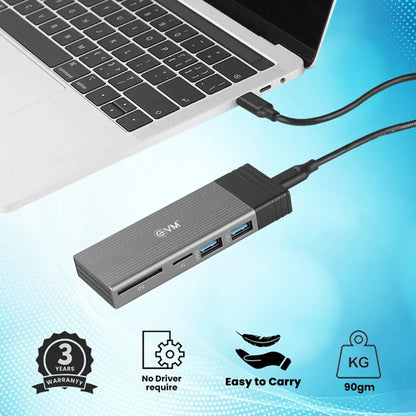 EVM CG-002 M.2 SSD Enclosure + Hub connected to a laptop featuring plug and play operation, lightweight design and 3-year warranty - tpstech.in