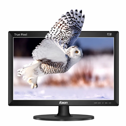 FOXIN FM1540 Passion 15.1 Inch LED Monitor front view with HDMI and VGA connectivity, anti-glare screen and 1280×800 resolution.