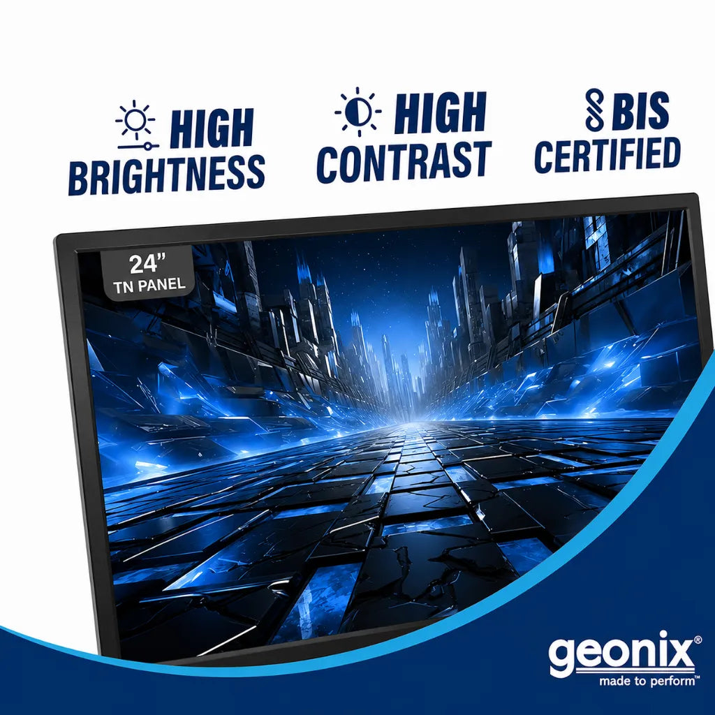 Geonix GXTF-WVHDF24 24 Inch Full HD LED Monitor featuring high brightness, high contrast display and BIS certification.