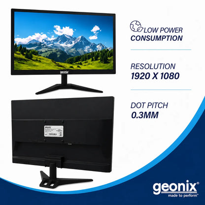 Front and rear view of Geonix GXTF-WVHDF24 24 Inch Full HD LED monitor with low power consumption and 1920 × 1080 resolution.