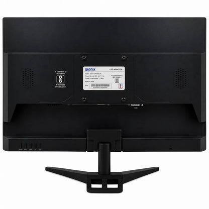 Rear view of Geonix GXTF-WVHDF24 LED monitor showing HDMI and VGA connectivity, control buttons and monitor stand.