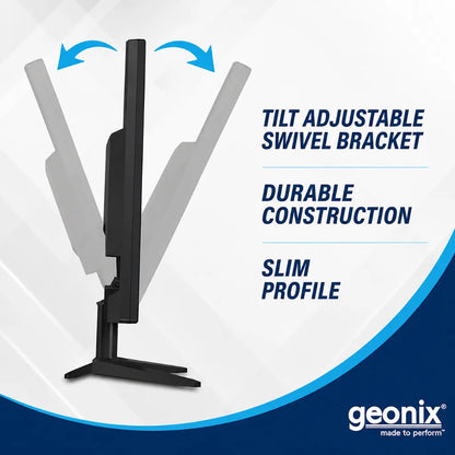 Side view of Geonix GXTF-WVHDF24 24 Inch Full HD monitor with tilt adjustable swivel stand, slim profile and durable construction.
