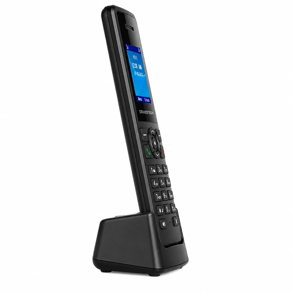 Grandstream DP720 DECT cordless VoIP handset right side profile with charging cradle -tpstech.in