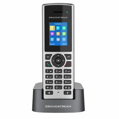 Grandstream DP722 DECT cordless HD handset front view with color display and charging cradle -tpstech.in