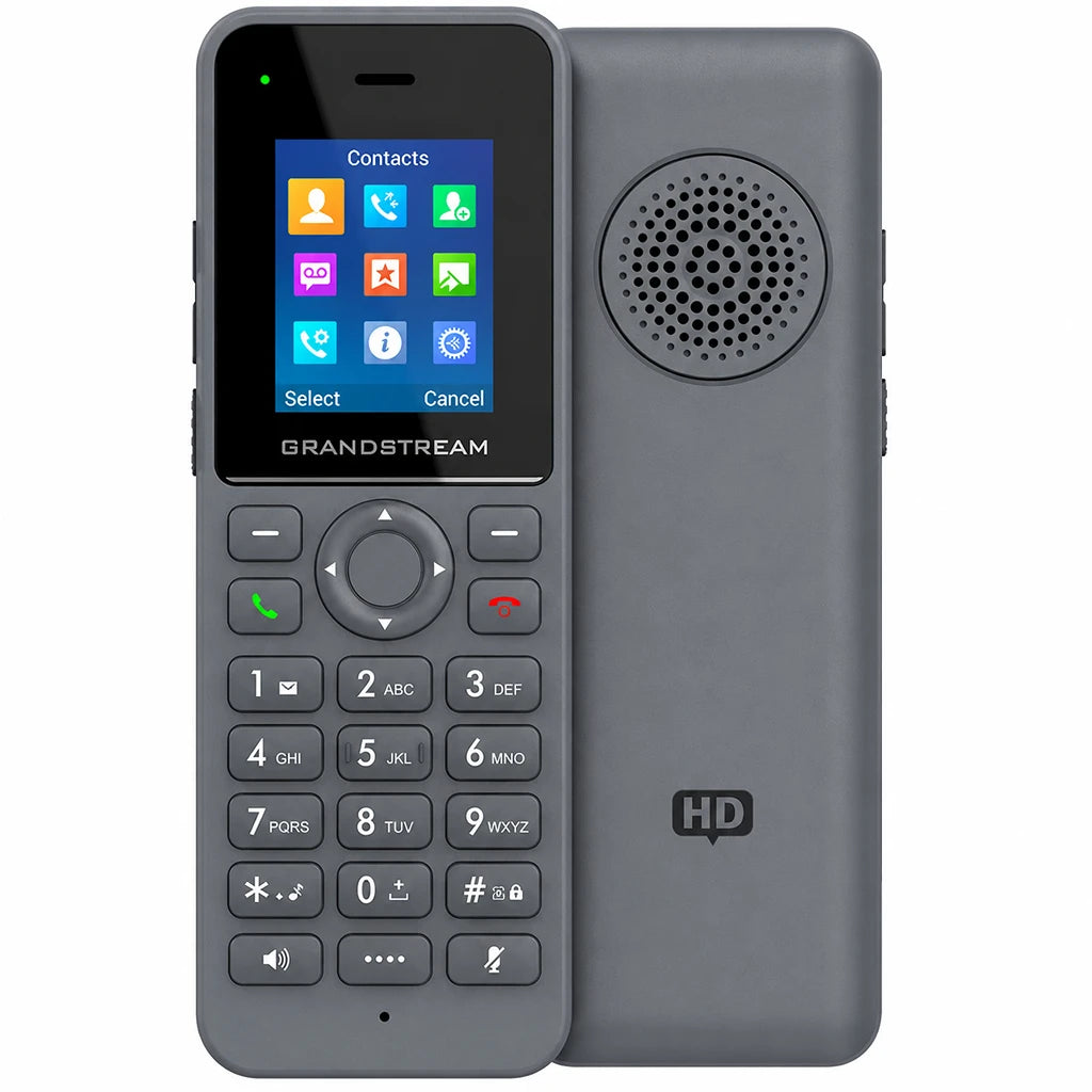 Grandstream DP725 DECT cordless HD handset front and rear view showing HD speaker design for office VoIP communication - tpstech.in