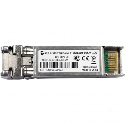 Flat top view of Grandstream F-SM1310-10KM-10G 10Gbps SFP+ optical transceiver for 10km single-mode fiber.