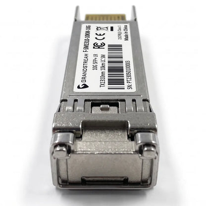 Front connector view of Grandstream F-SM1310-10KM-10G 10G SFP+ fiber module for single-mode optical networking.
