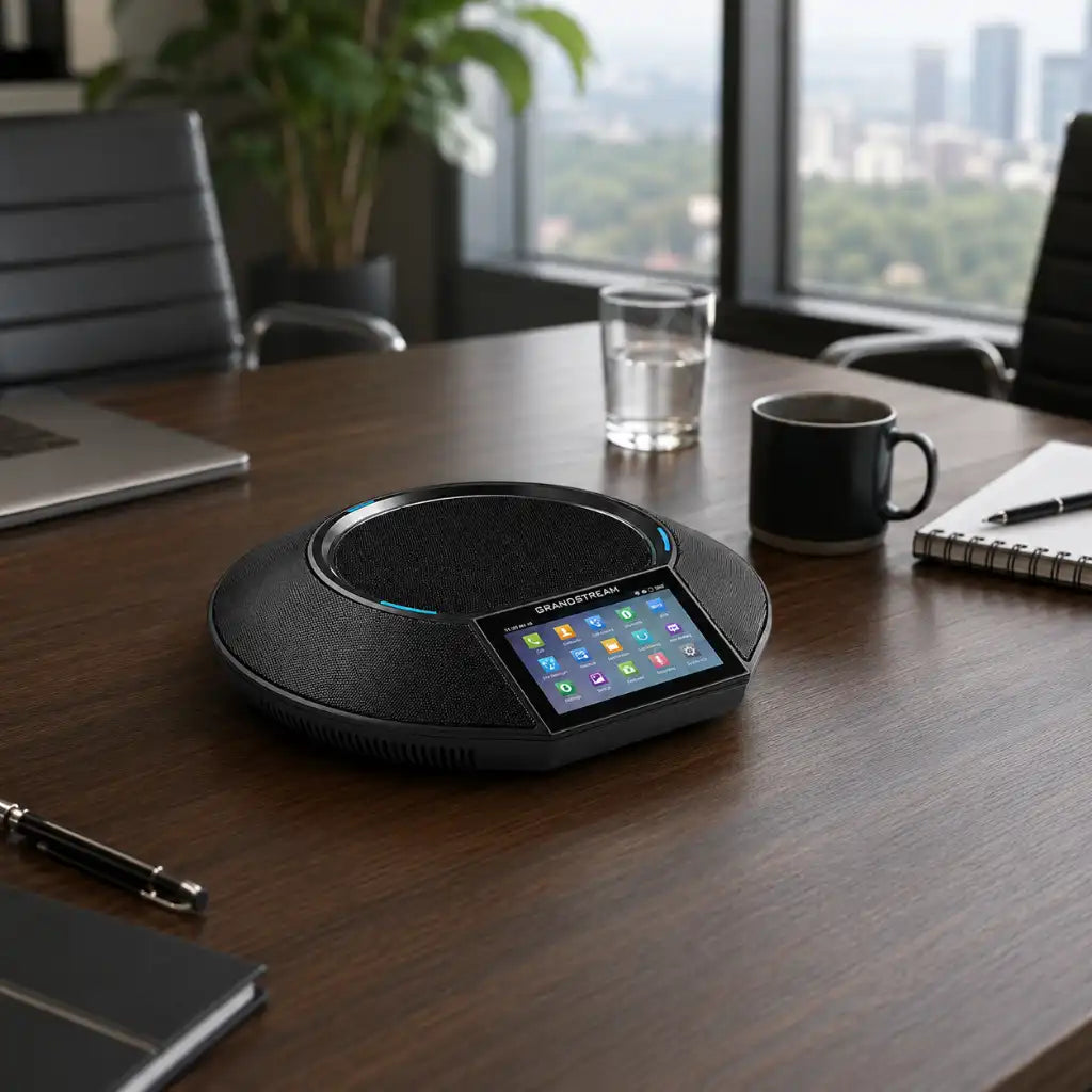 Grandstream GAC2500 Android IP conference phone placed on a meeting room table for business audio conferencing
