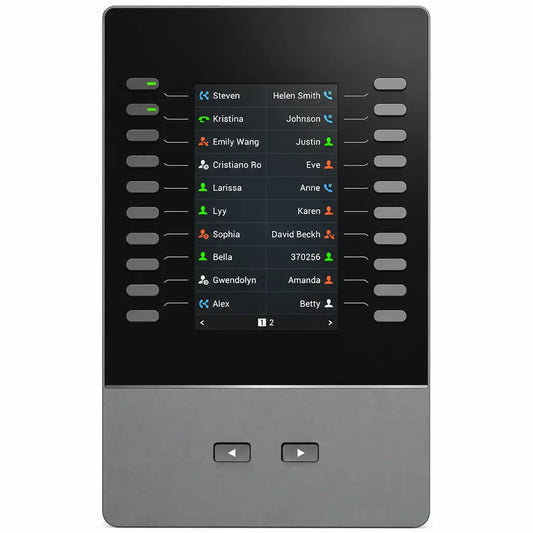 Grandstream GBX20 business phone expansion module with color display, extension keys, and support for contact management and BLF functionality.