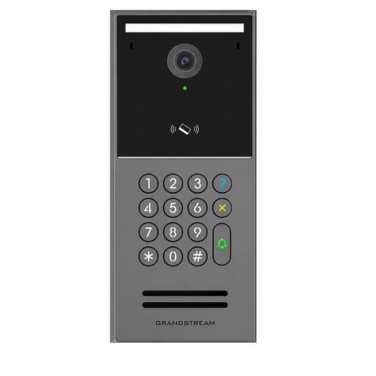Front view of Grandstream GDS3725 Smart IP Video Door Station featuring 4MP Ultra HD camera, keypad and NFC access control.