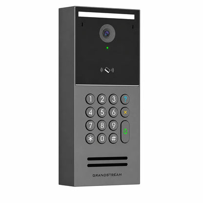 Left angled view of Grandstream GDS3725 outdoor IP video door station with keypad, NFC reader and HD camera.