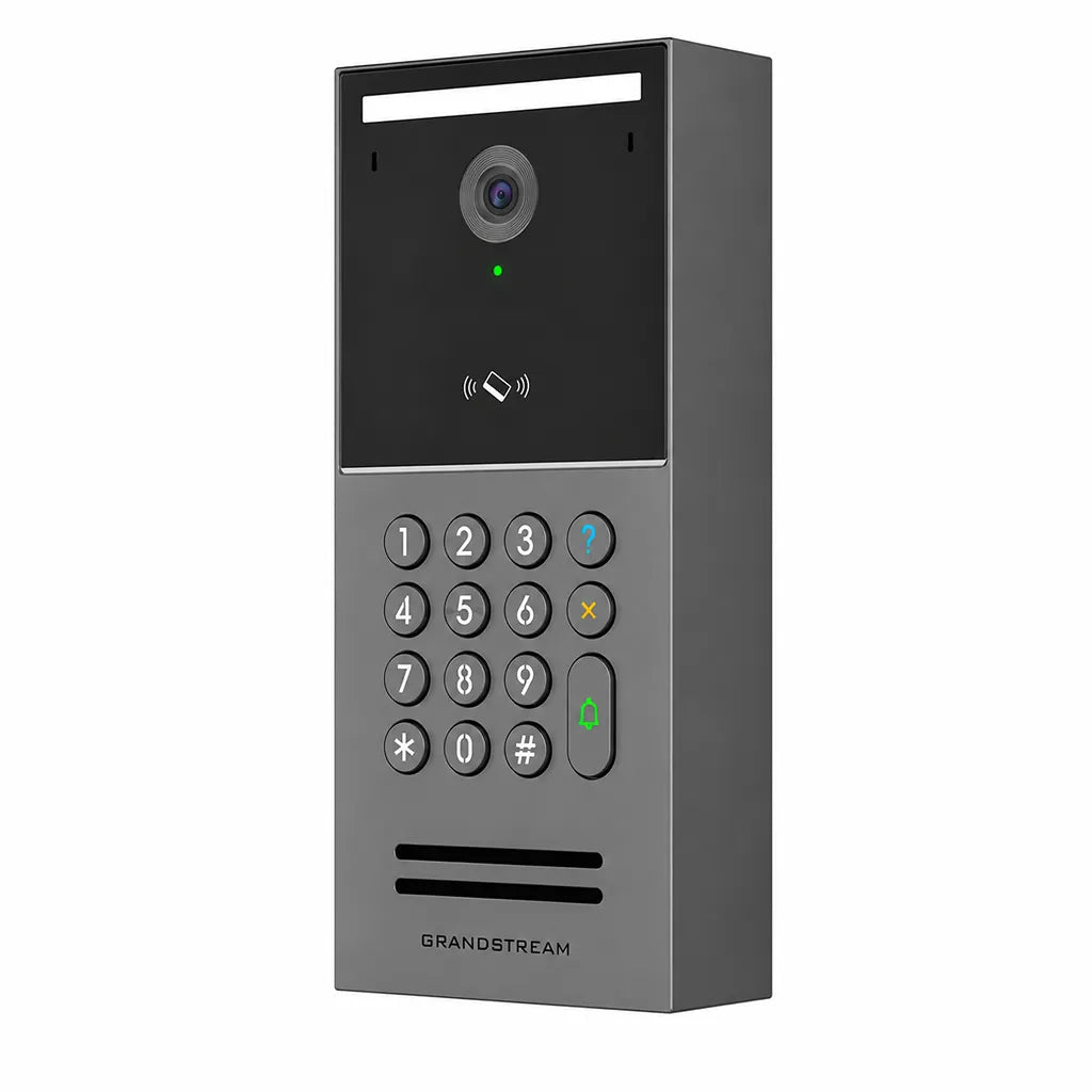 Right angled view of Grandstream GDS3725 smart SIP video door station for secure building access control.