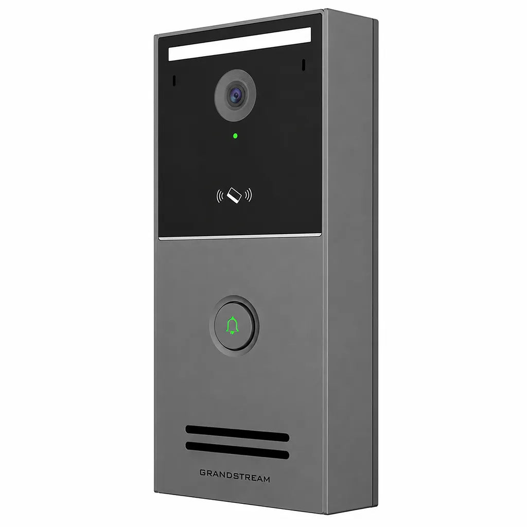 Right angle view of Grandstream GDS3726 Smart IP Video Door Station with HD camera, NFC reader and IP66-rated enclosure.