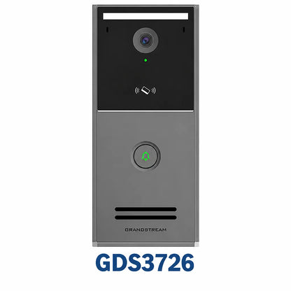 Grandstream GDS3726 Smart IP Video Door Station front view with 4MP HDR camera, single call button and NFC access reader.