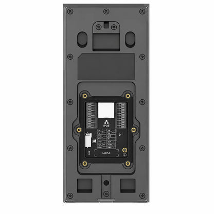 Rear view of Grandstream GDS3726 Smart IP Video Door Station showing PoE LAN port, relay terminals and installation interface.