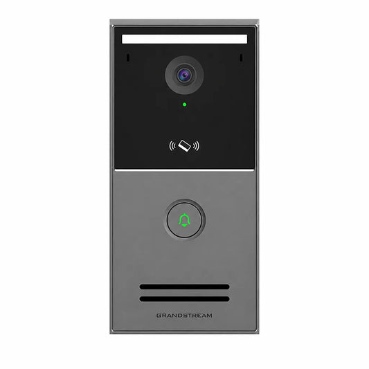 Front view of Grandstream GDS3727 Smart IP Video Door Station with HD camera, NFC access and illuminated doorbell button.