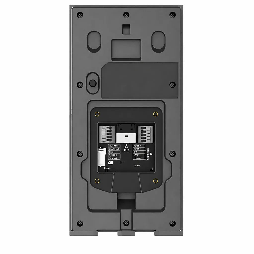 Rear panel of Grandstream GDS3727 Smart IP Video Door Station showing PoE port, alarm interfaces and RS485 connections.