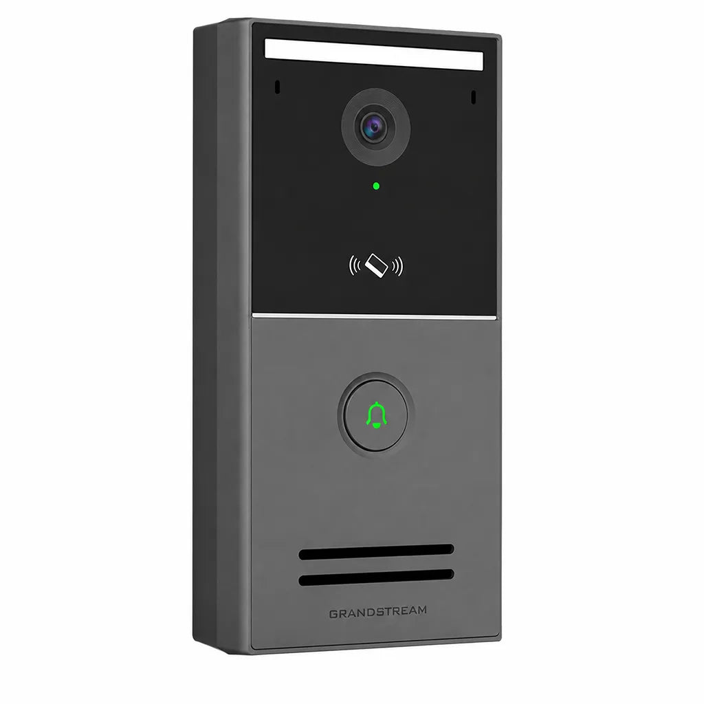 Left angled view of Grandstream GDS3727 Smart IP Video Door Station with 4MP camera, WiFi 6 and PoE support.