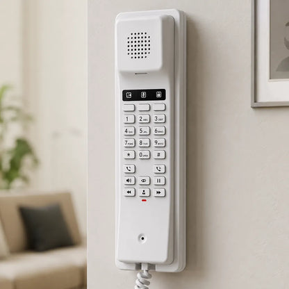 Grandstream GHP610W wall mounted hotel IP phone installed in a hospitality room featuring HD voice, dual-band WiFi and compact VoIP design -tpstech.in