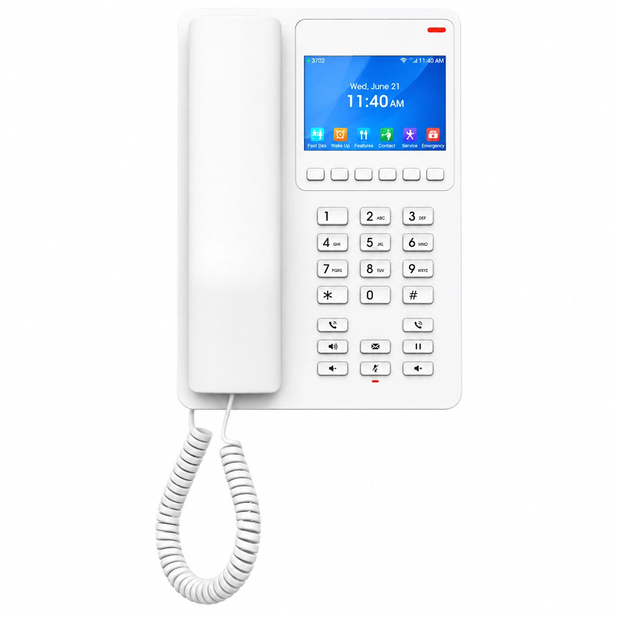 Grandstream GHP630W hotel IP phone front profile designed for hospitality and guest room communication