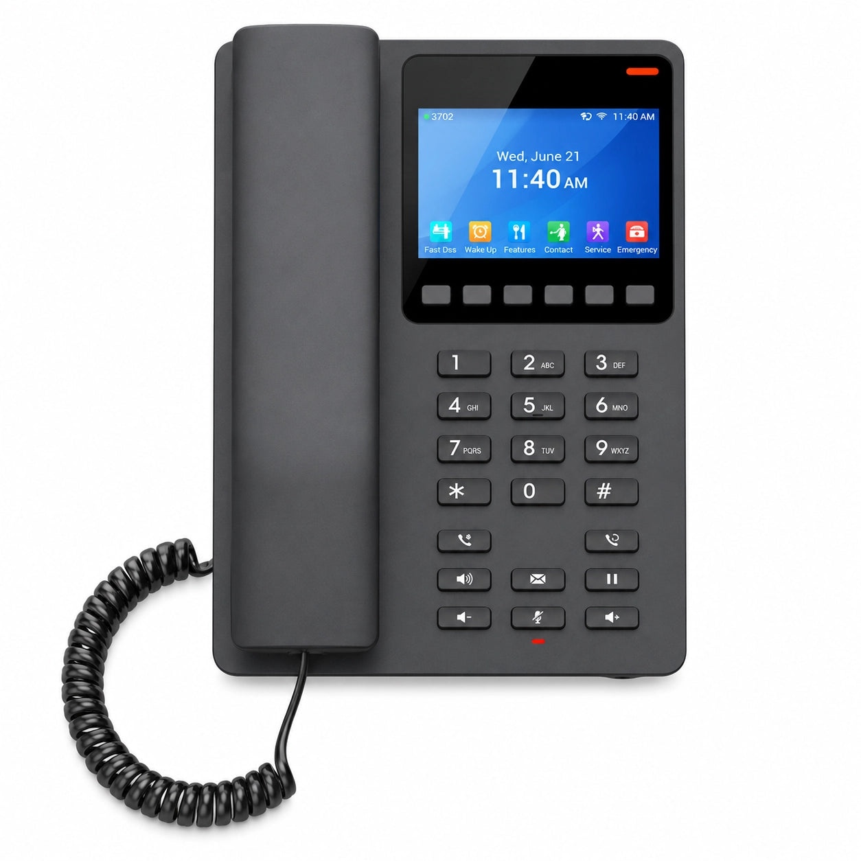 Grandstream GHP631W hospitality IP phone front angle view with integrated Wi-Fi and HD audio suppor