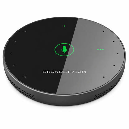 Grandstream GMD1208 wireless conference microphone close-up showing circular desktop design and conference audio controls