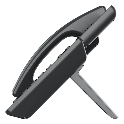 Side profile of Grandstream GRP2602G business VoIP phone displaying ergonomic design and adjustable desktop stand.