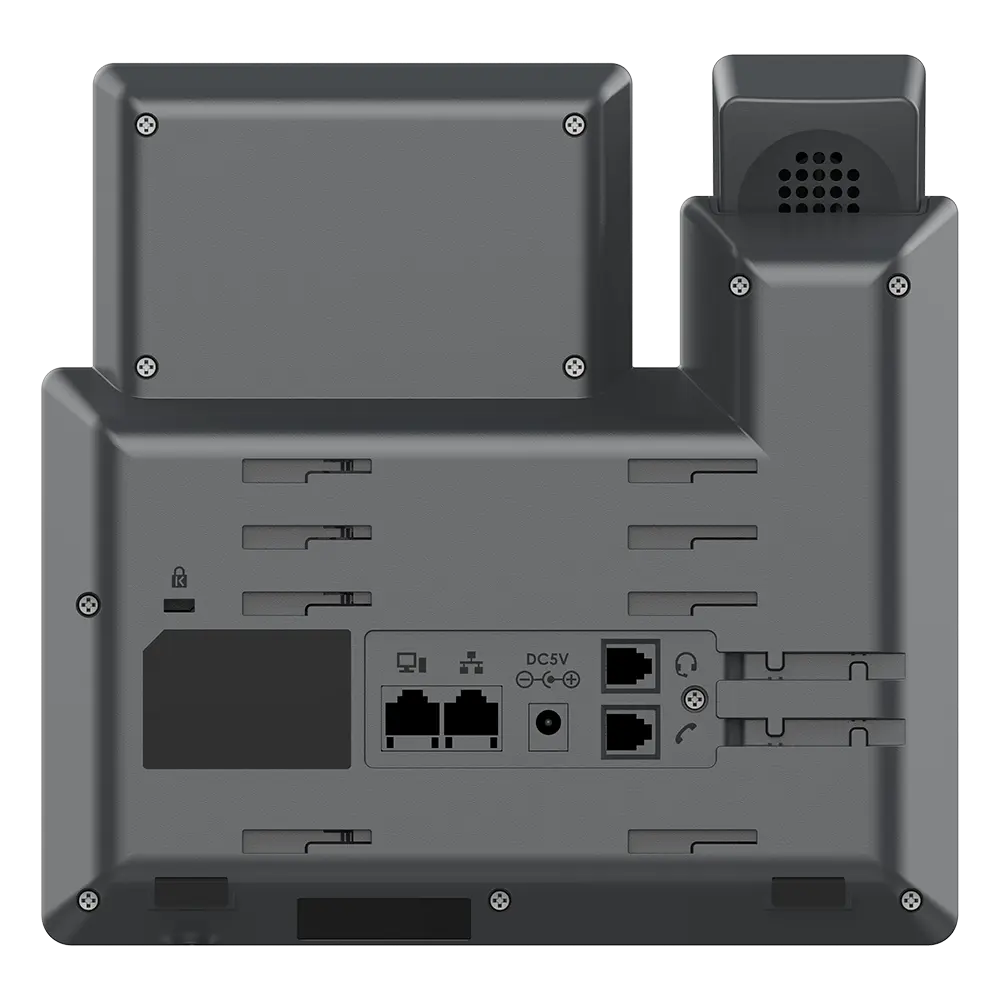 Rear panel of Grandstream GRP2603 IP phone showing network ports, headset ports and power connection