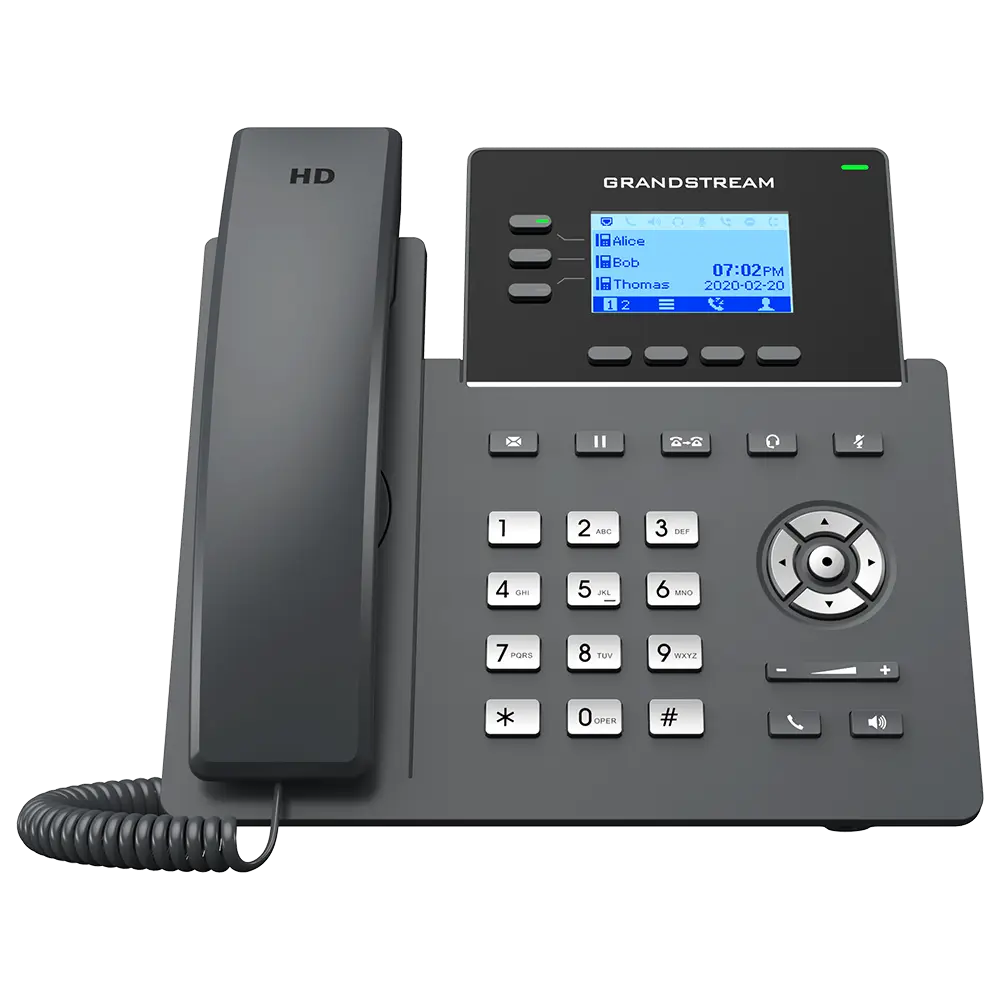 Front view of Grandstream GRP2603 IP phone with 3 lines, 6 SIP accounts and HD audio support