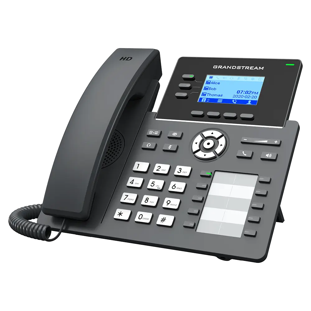 Grandstream GRP2604 business SIP IP phone angled view showing HD audio handset and navigation controls